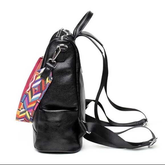 BACKPACK BLACK PEBBLE LEATHER TWO COLOR GUITAR STRAP SCHOOL WORK OFFICE … - Picture 5 of 13